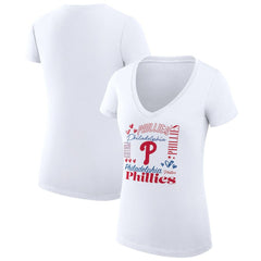 Philadelphia Phillies G-III 4Her by Carl Banks Women's Super-Slim Fit Lightweight Collage Team Graphic V-Neck T-Shirt - MLB