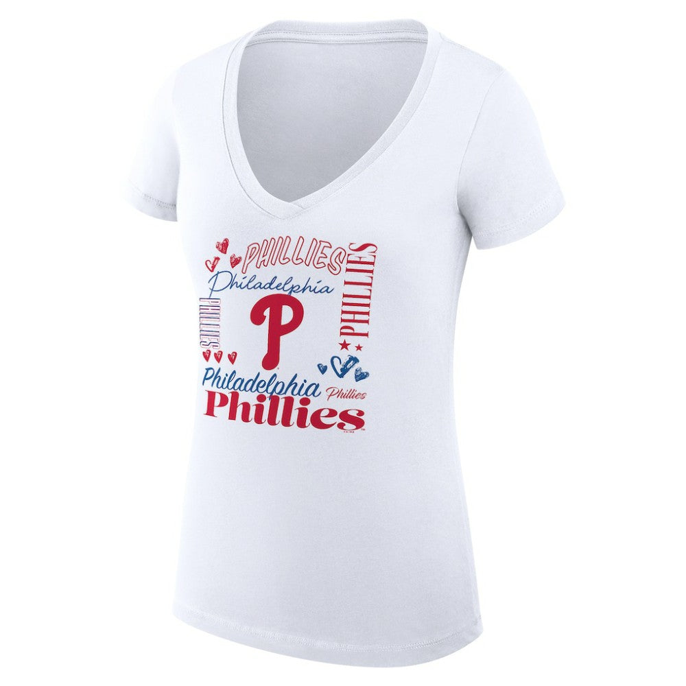 Philadelphia Phillies G-III 4Her by Carl Banks Women's Super-Slim Fit Lightweight Collage Team Graphic V-Neck T-Shirt - MLB
