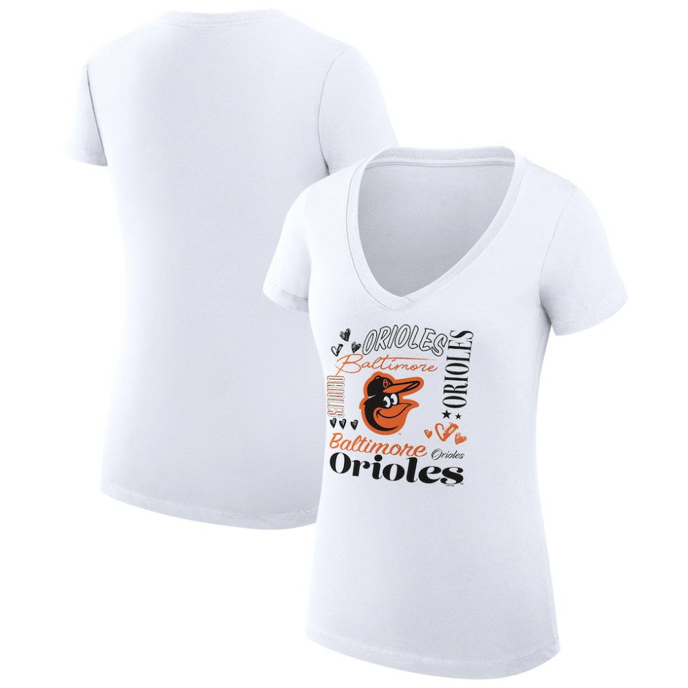 Baltimore Orioles G-III 4Her by Carl Banks Women's Super-Slim Fit Lightweight Collage Team Graphic V-Neck T-Shirt - MLB