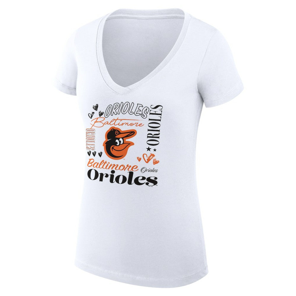 Baltimore Orioles G-III 4Her by Carl Banks Women's Super-Slim Fit Lightweight Collage Team Graphic V-Neck T-Shirt - MLB