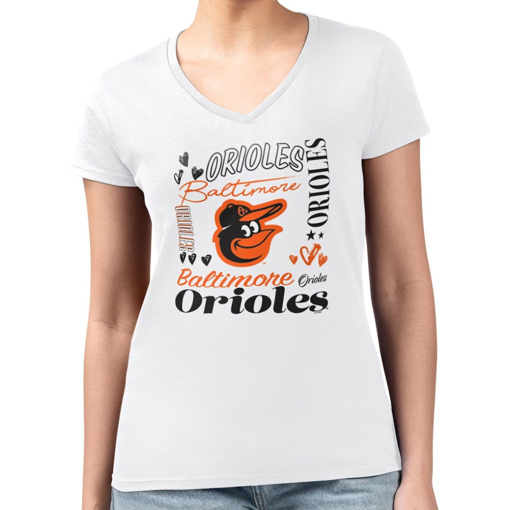 Baltimore Orioles G-III 4Her by Carl Banks Women's Super-Slim Fit Lightweight Collage Team Graphic V-Neck T-Shirt - MLB