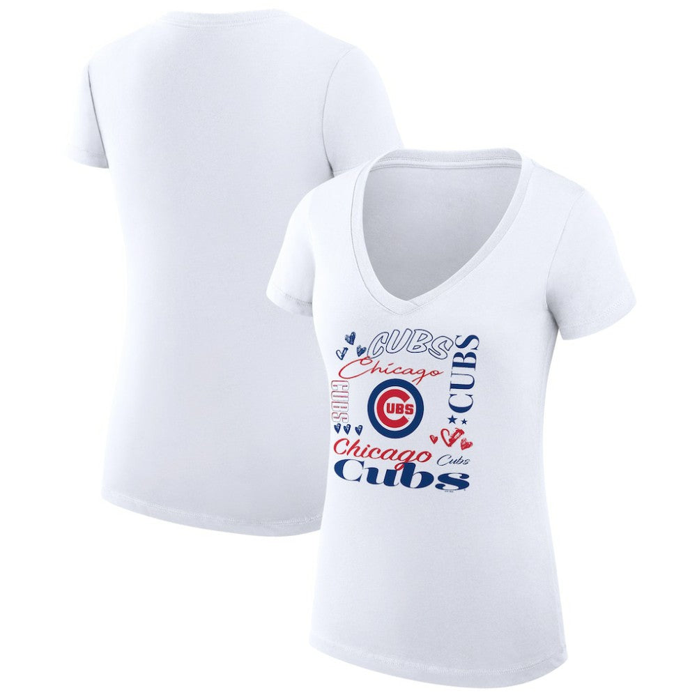 Chicago Cubs G-III 4Her by Carl Banks Women's Super-Slim Fit Lightweight Collage Team Graphic V-Neck T-Shirt - MLB