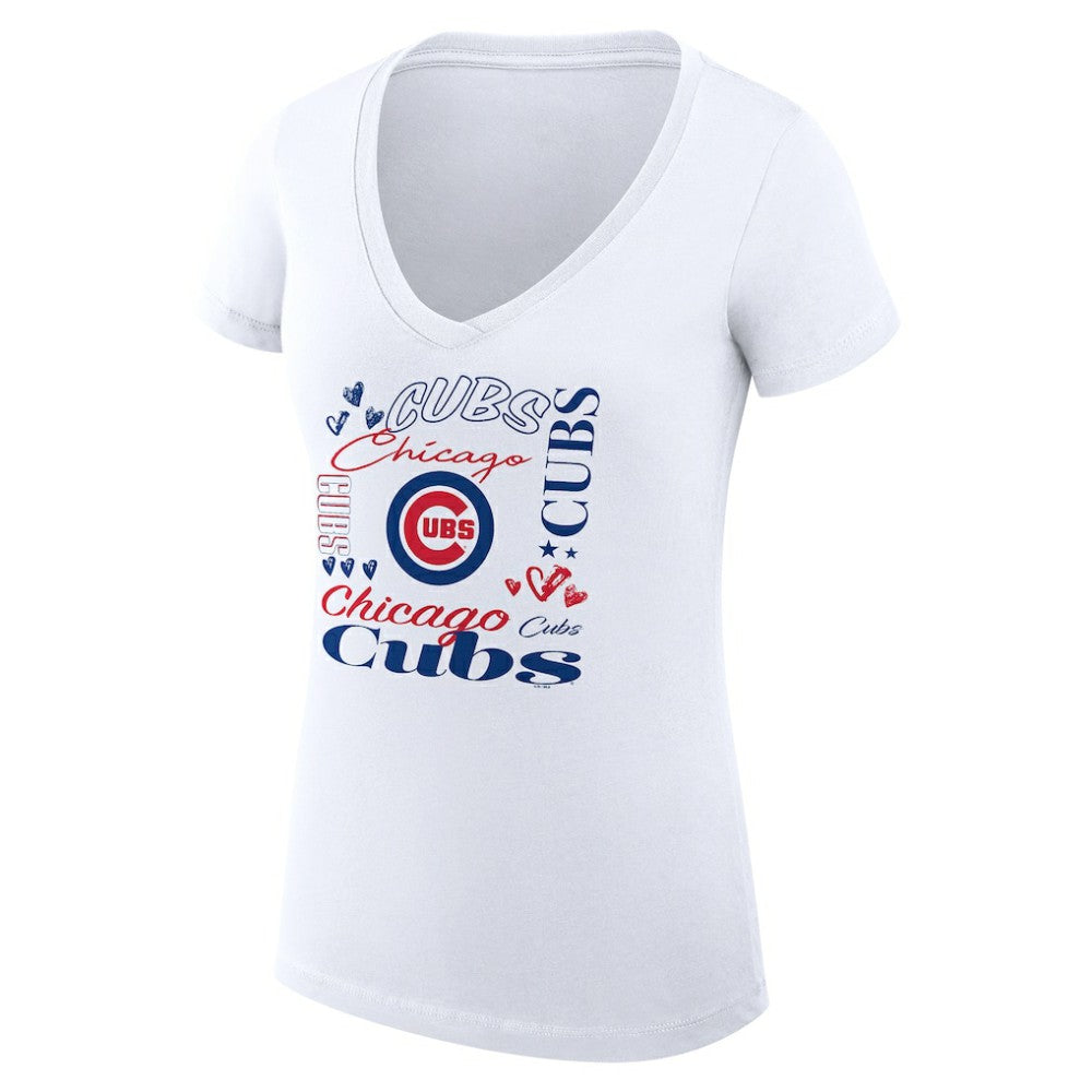 Chicago Cubs G-III 4Her by Carl Banks Women's Super-Slim Fit Lightweight Collage Team Graphic V-Neck T-Shirt - MLB