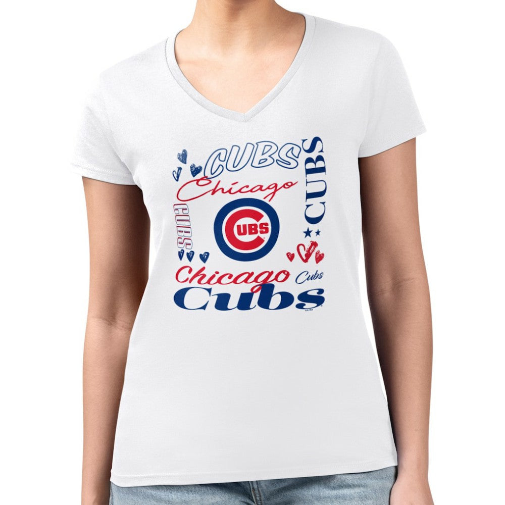 Chicago Cubs G-III 4Her by Carl Banks Women's Super-Slim Fit Lightweight Collage Team Graphic V-Neck T-Shirt - MLB