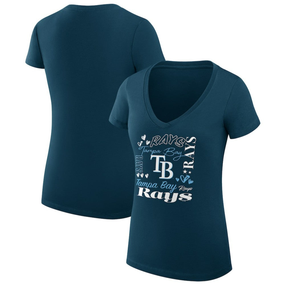 Tampa Bay Rays G-III 4Her by Carl Banks Women's Super-Slim Fit Lightweight Collage Team Graphic V-Neck T-Shirt - MLB