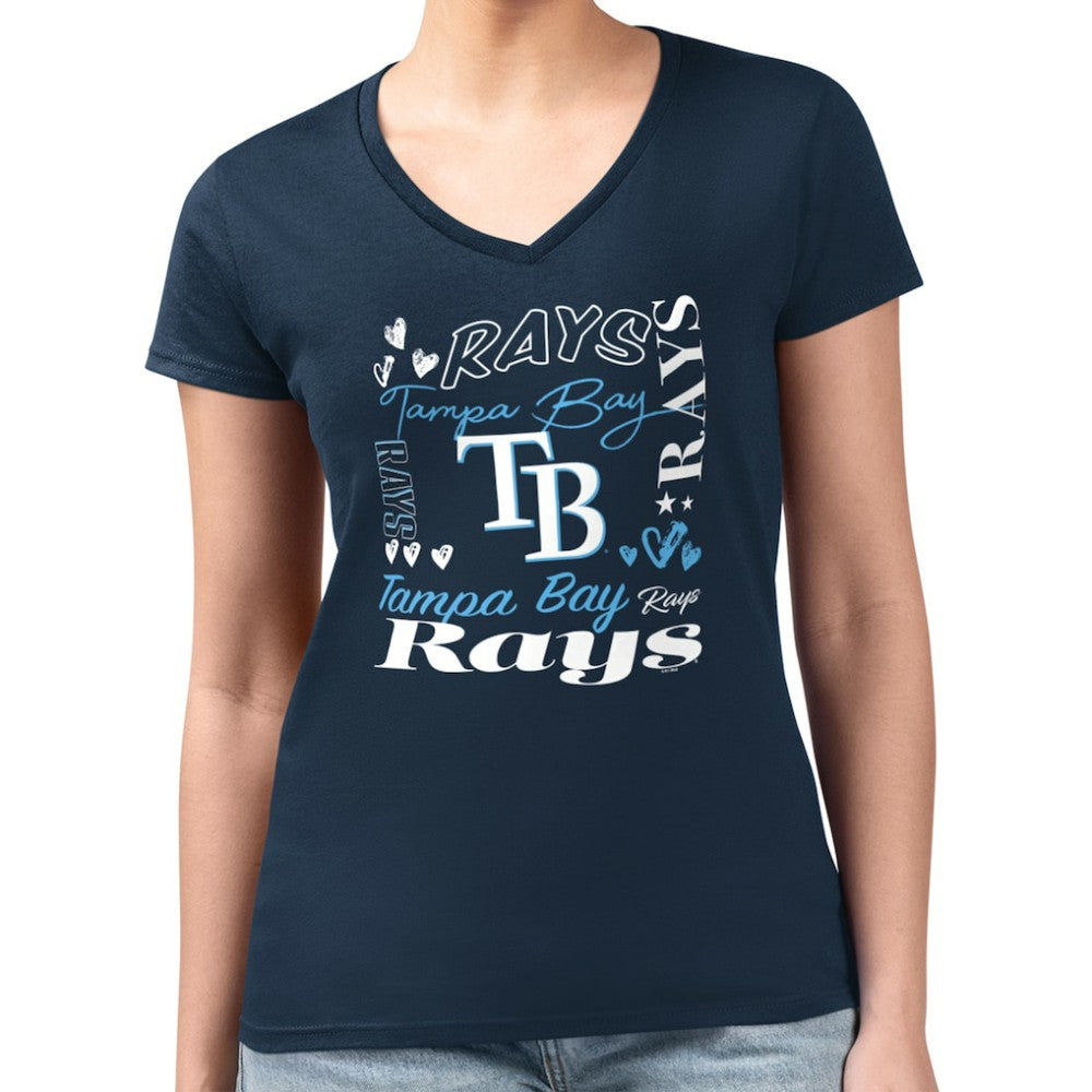 Tampa Bay Rays G-III 4Her by Carl Banks Women's Super-Slim Fit Lightweight Collage Team Graphic V-Neck T-Shirt - MLB