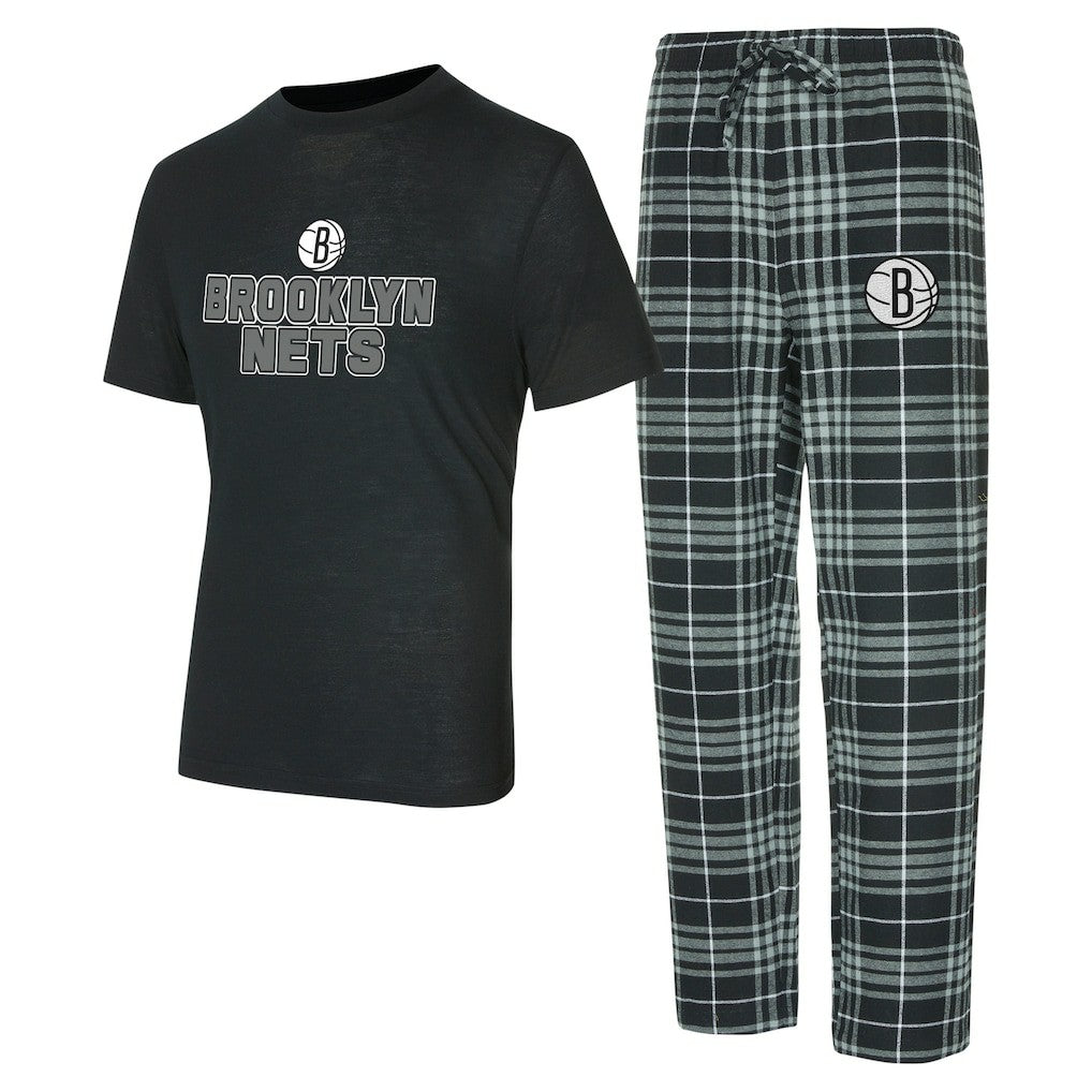 Brooklyn Nets Concepts Sport Vector Top & Flannel Pants Sleep Set Black/Gray - NBA