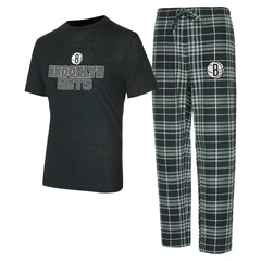 Brooklyn Nets Concepts Sport Vector Top & Flannel Pants Sleep Set Black/Gray - NBA