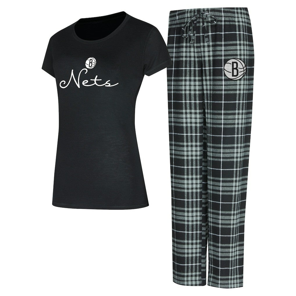 Brooklyn Nets Concepts Sport Women's Vector Top & Flannel Pants Sleep Set Black/Gray - NBA