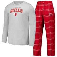 Chicago Bulls Concepts Sport Petition Long Sleeve Top and Plaid Pant Set Red - NBA