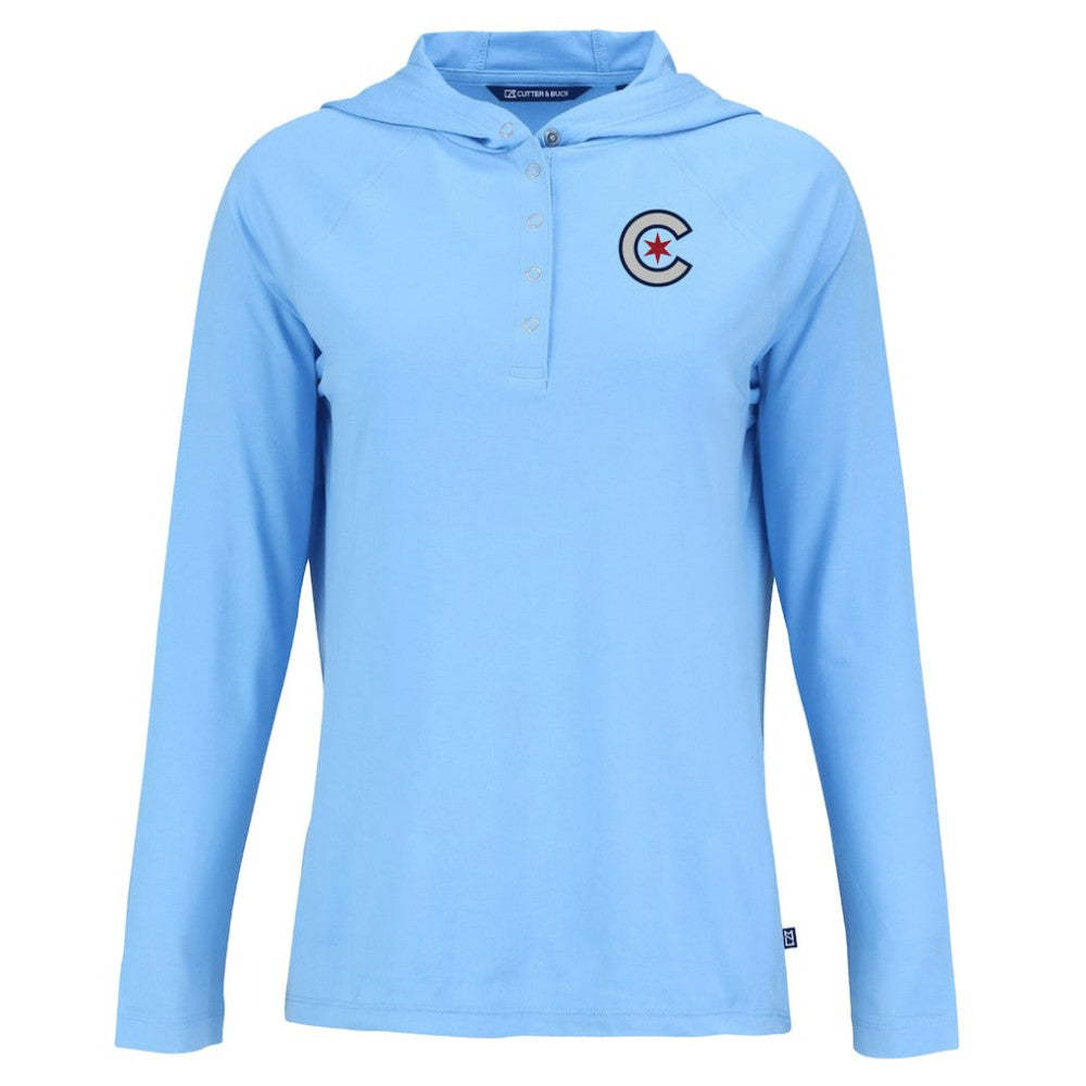 Chicago Cubs Cutter & Buck Women's City Connect Coastline Epic Comfort Eco Recycled Hoodie Raglan Long Sleeve T-Shirt - MLB