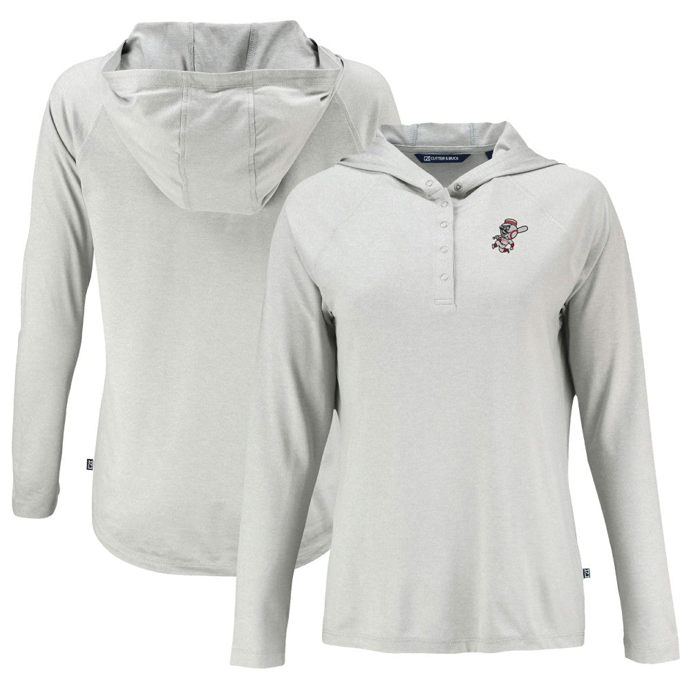 Cincinnati Reds Cutter & Buck Women's Cooperstown Collection Coastline Epic Comfort Eco Recycled Hoodie Raglan Long Sleeve T-Shirt - MLB
