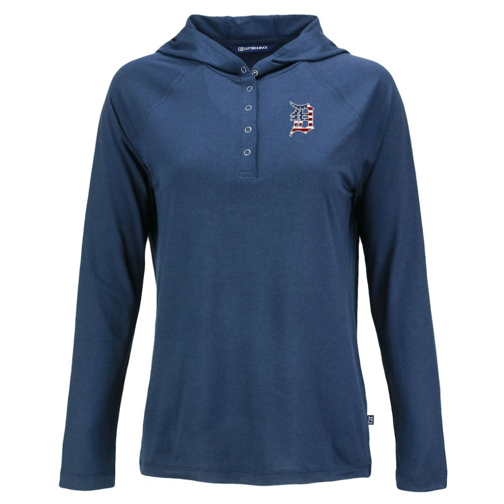Detroit Tigers Cutter & Buck Women's Stars And Stripes Coastline Epic Comfort Eco Recycled Hoodie Raglan Long Sleeve T-Shirt - MLB