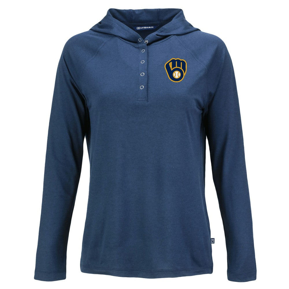 Milwaukee Brewers Cutter & Buck Women's  Coastline Epic Comfort Eco Recycled Hoodie Raglan Long Sleeve T-Shirt - MLB