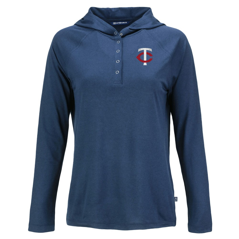 Minnesota Twins Cutter & Buck Women's  Coastline Epic Comfort Eco Recycled Hoodie Raglan Long Sleeve T-Shirt - MLB