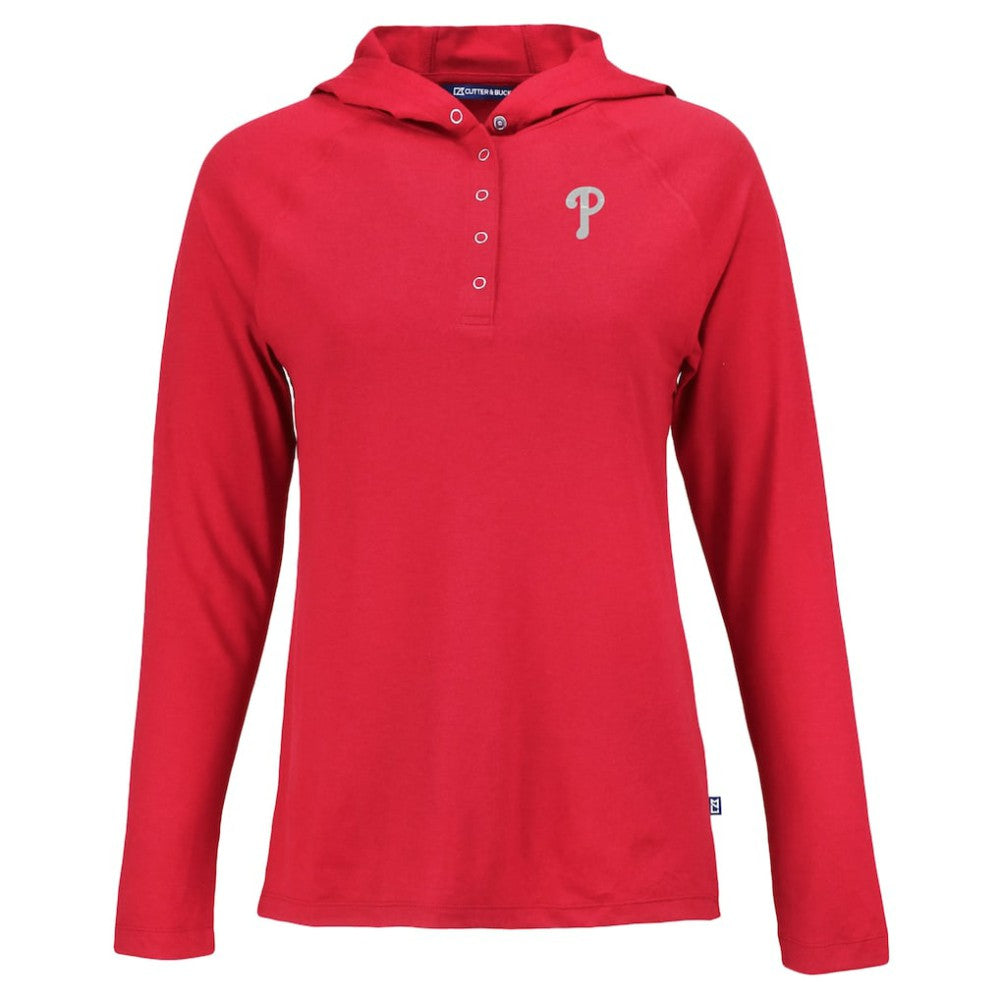 Philadelphia Phillies Cutter & Buck Women's  Coastline Epic Comfort Eco Recycled Hoodie Raglan Long Sleeve T-Shirt - MLB