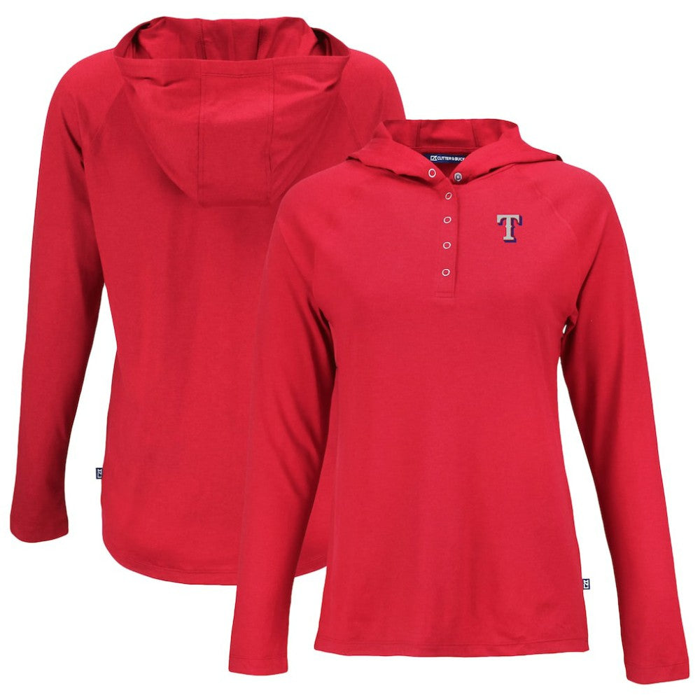 Texas Rangers Cutter & Buck Women's  Coastline Epic Comfort Eco Recycled Hoodie Raglan Long Sleeve T-Shirt - MLB