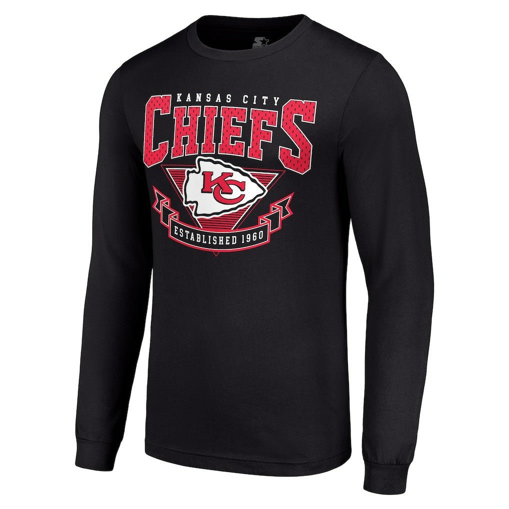 Kansas City Chiefs Starter '80s Inspired Team Logo Long Sleeve T-Shirt Black | NFL