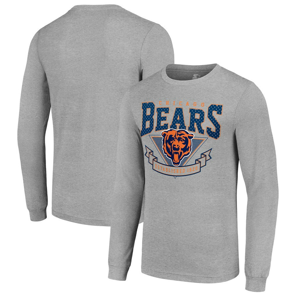 Chicago Bears Starter '80s Inspired Team Logo Long Sleeve T-Shirt Heather Gray | NFL