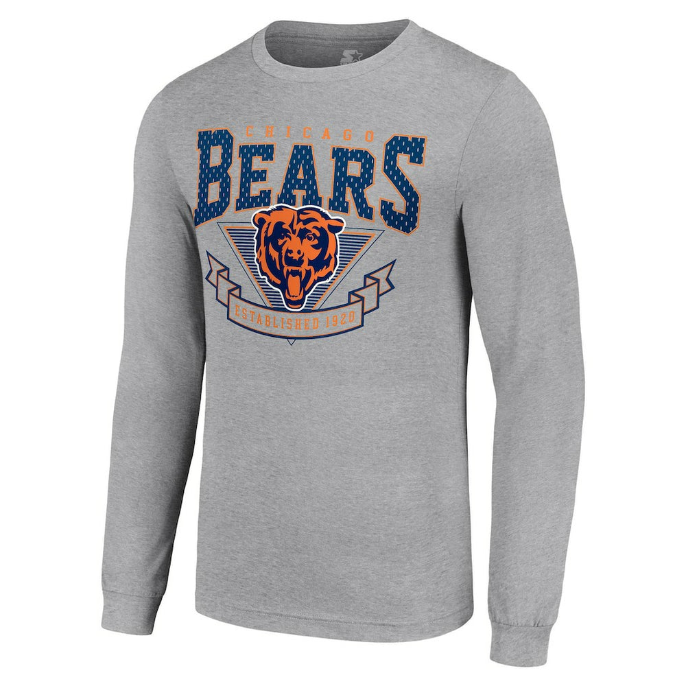 Chicago Bears Starter '80s Inspired Team Logo Long Sleeve T-Shirt Heather Gray | NFL