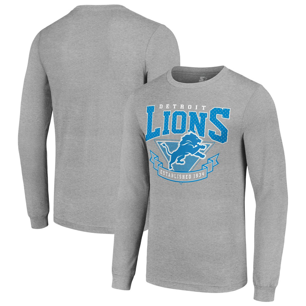 Detroit Lions Starter '80s Inspired Team Logo Long Sleeve T-Shirt Heather Gray | NFL