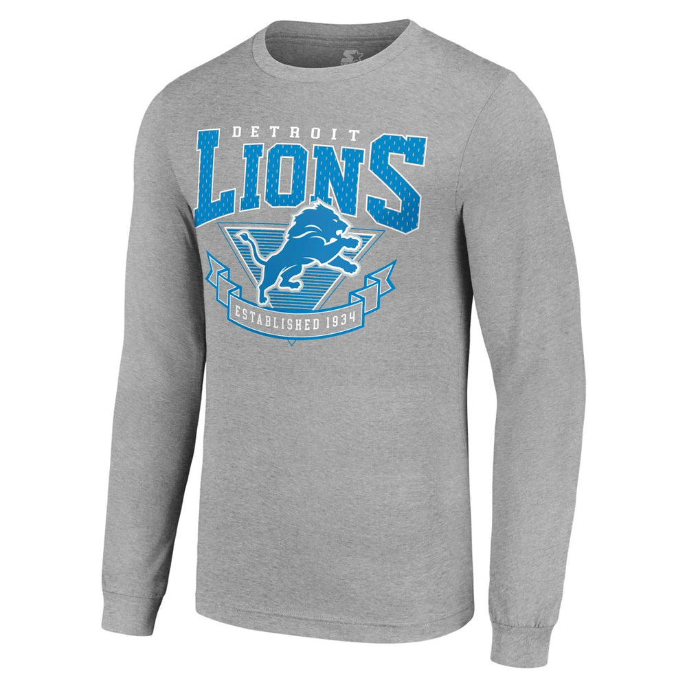 Detroit Lions Starter '80s Inspired Team Logo Long Sleeve T-Shirt Heather Gray | NFL