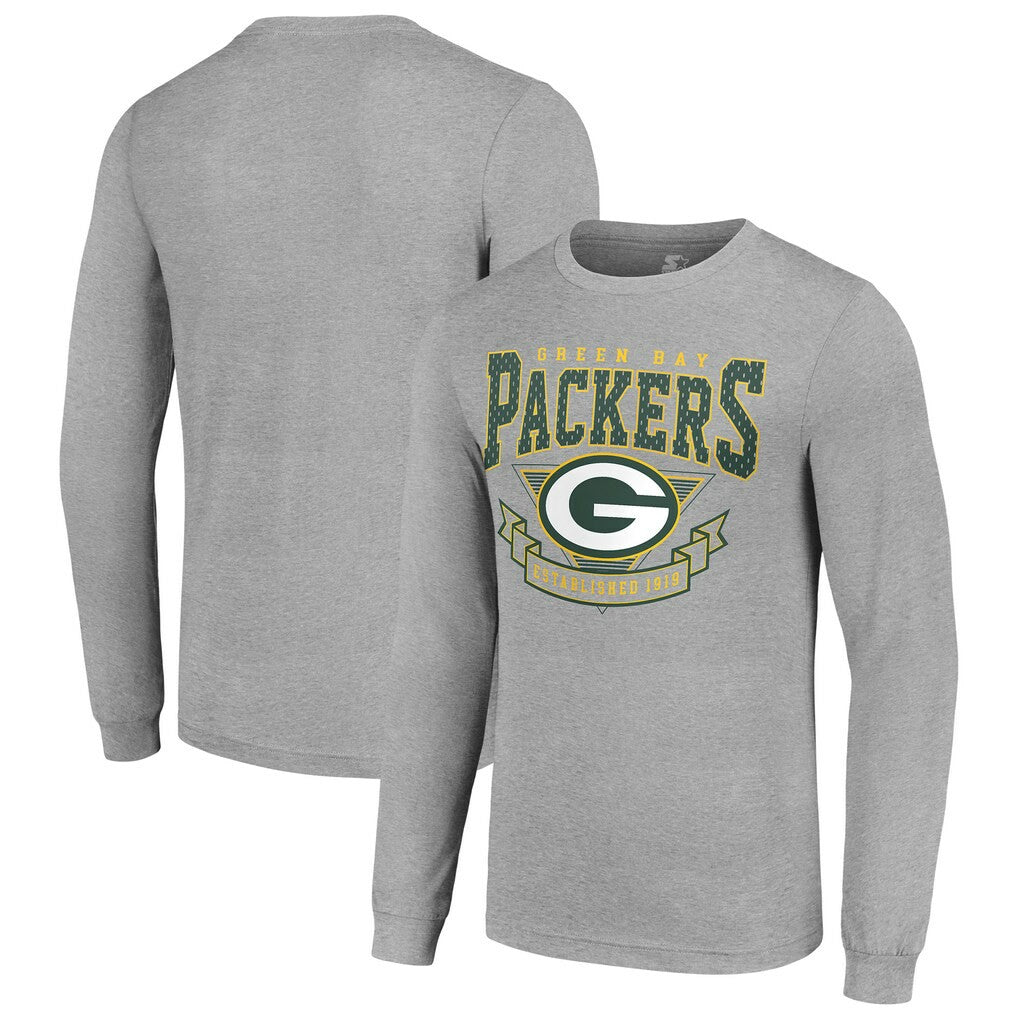 Green Bay Packers Starter '80s Inspired Team Logo Long Sleeve T-Shirt Heather Gray | NFL