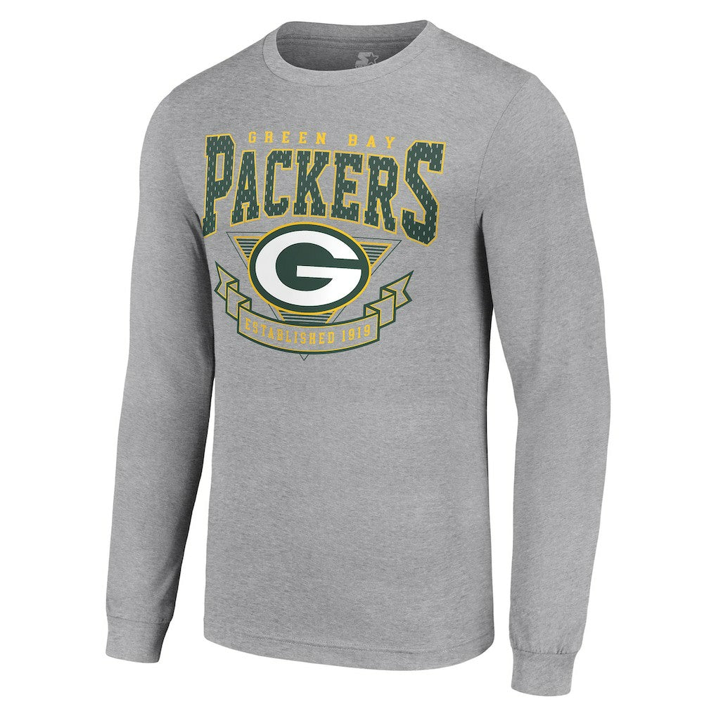 Green Bay Packers Starter '80s Inspired Team Logo Long Sleeve T-Shirt Heather Gray | NFL