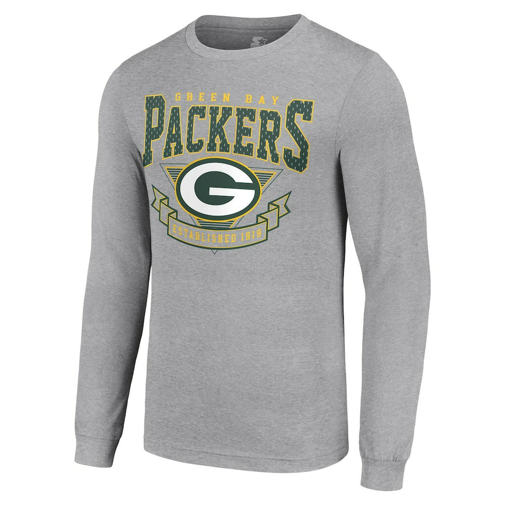 Green Bay Packers Starter '80s Inspired Team Logo Long Sleeve T-Shirt Heather Gray | NFL
