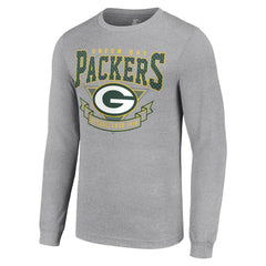 Green Bay Packers Starter '80s Inspired Team Logo Long Sleeve T-Shirt Heather Gray | NFL