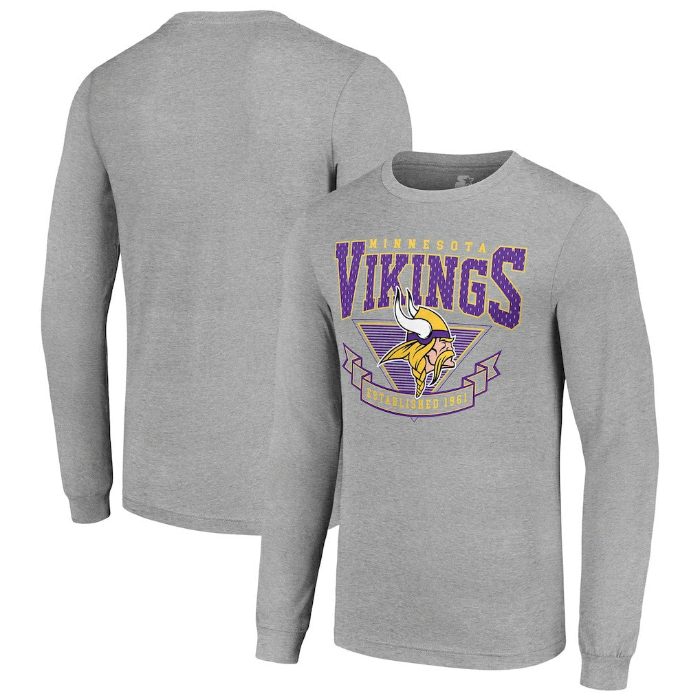 Minnesota Vikings Starter '80s Inspired Team Logo Long Sleeve T-Shirt Heather Gray | NFL