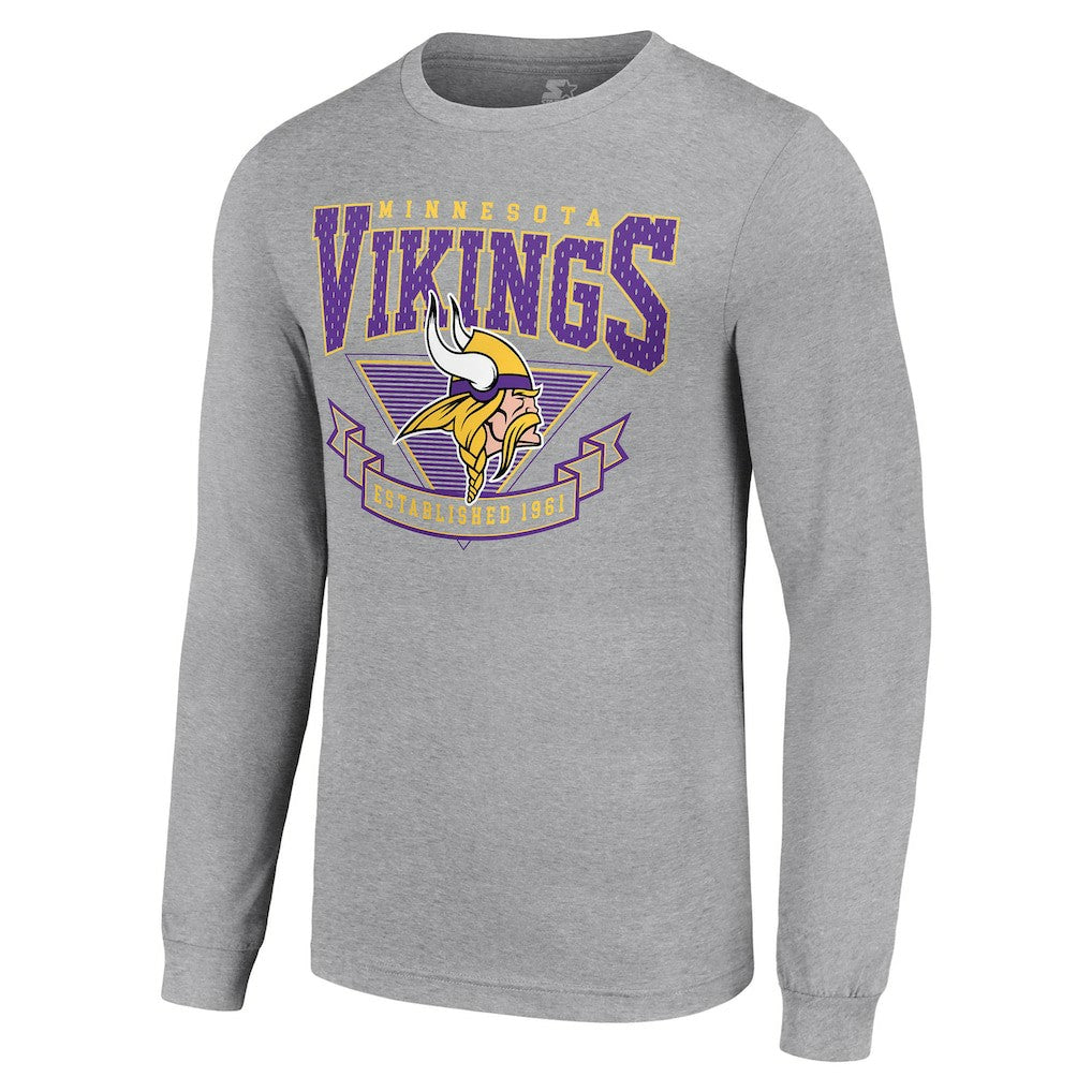 Minnesota Vikings Starter '80s Inspired Team Logo Long Sleeve T-Shirt Heather Gray | NFL