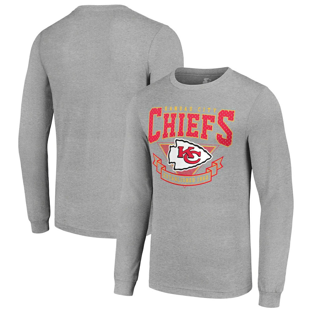 Kansas City Chiefs Starter '80s Inspired Team Logo Long Sleeve T-Shirt Heather Gray | NFL