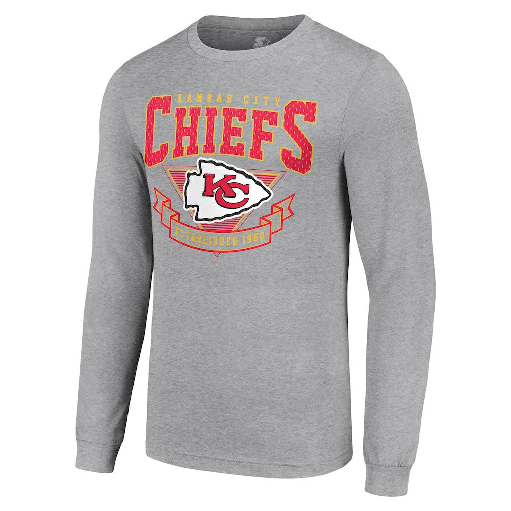 Kansas City Chiefs Starter '80s Inspired Team Logo Long Sleeve T-Shirt Heather Gray | NFL