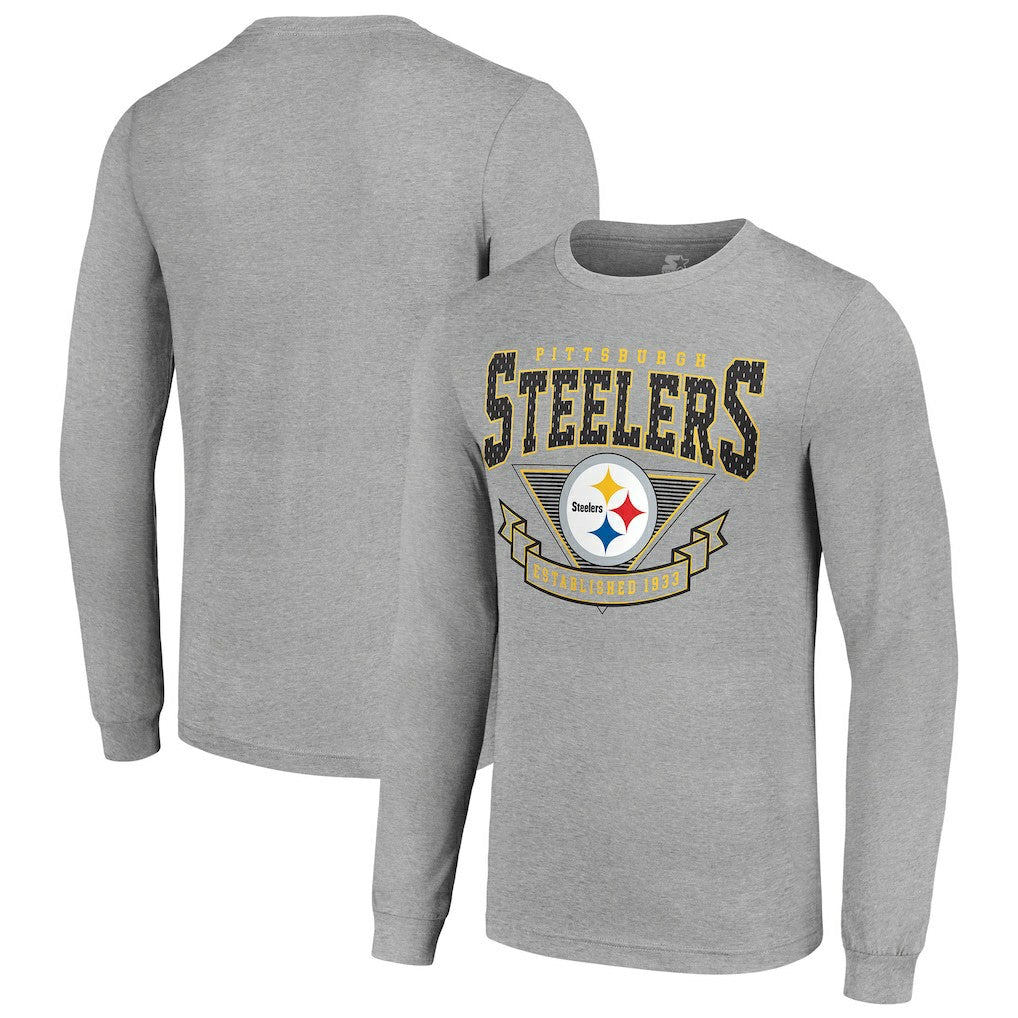 Pittsburgh Steelers Starter '80s Inspired Team Logo Long Sleeve T-Shirt Heather Gray | NFL