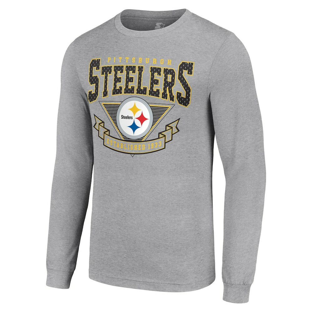 Pittsburgh Steelers Starter '80s Inspired Team Logo Long Sleeve T-Shirt Heather Gray | NFL