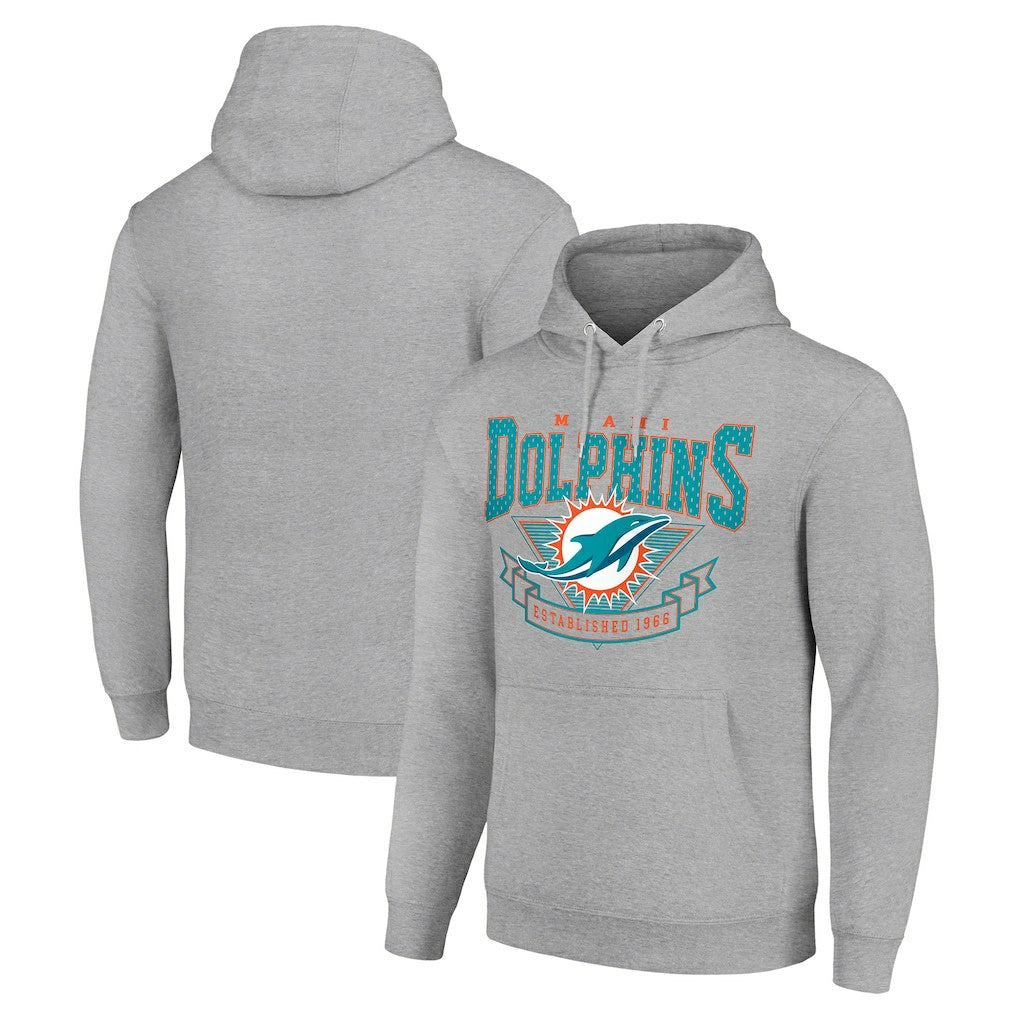 Miami Dolphins Starter ‘80s Inspired Pullover Hoodie Heather Gray | NFL