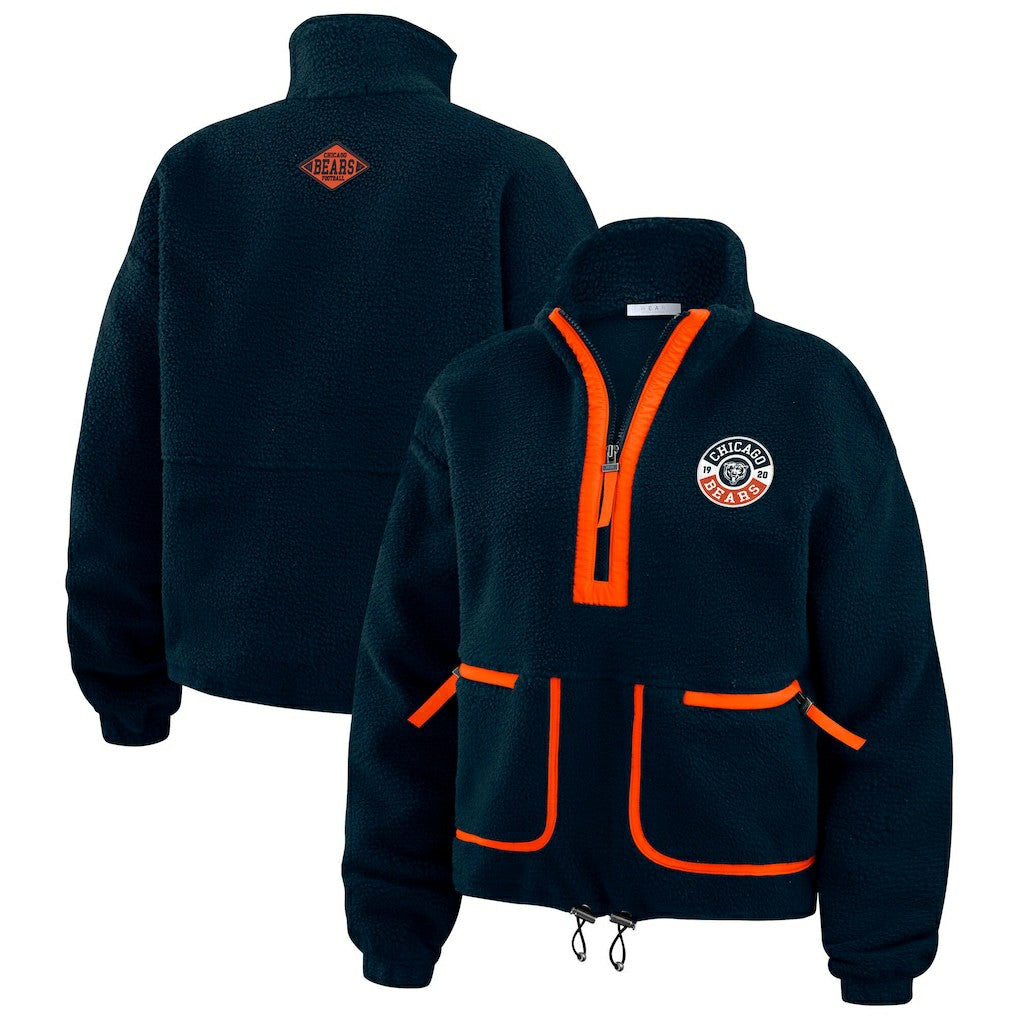 Chicago Bears WEAR by Erin Andrews Women's Polar Fleece Half-Zip Jacket Navy | NFL