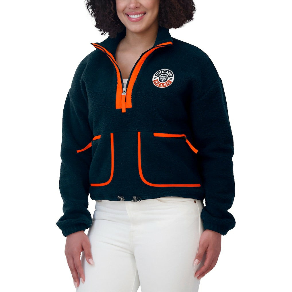 Chicago Bears WEAR by Erin Andrews Women's Polar Fleece Half-Zip Jacket Navy | NFL