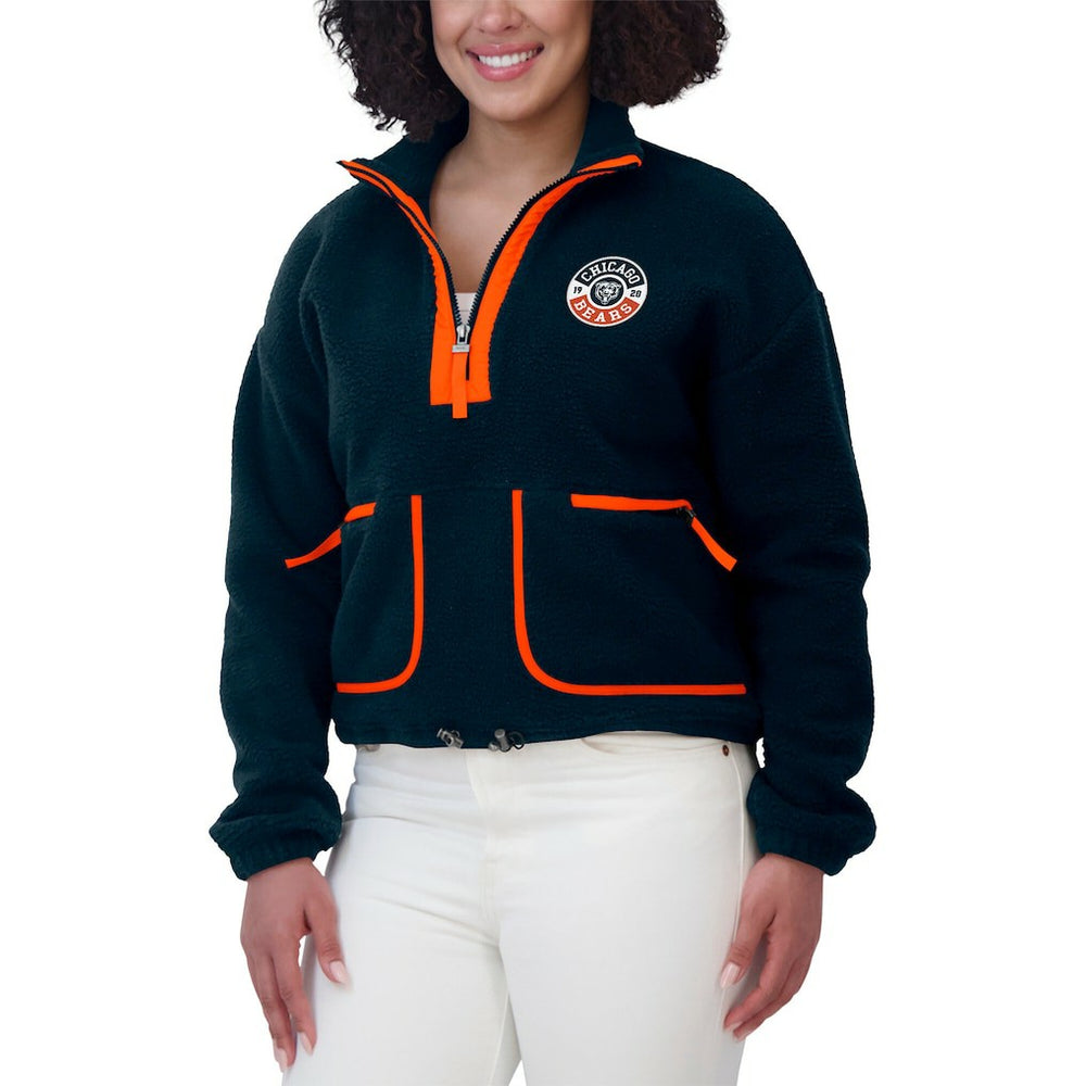 Chicago Bears WEAR by Erin Andrews Women's Polar Fleece Half-Zip Jacket Navy | NFL