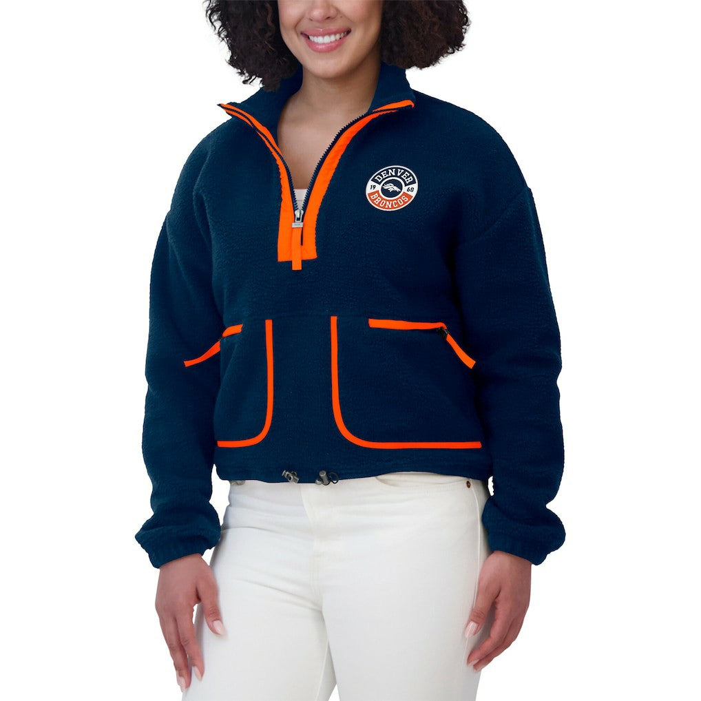 Denver Broncos WEAR by Erin Andrews Women's Polar Fleece Half-Zip Jacket Navy | NFL