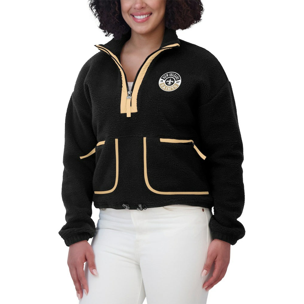 New Orleans Saints WEAR by Erin Andrews Women's Polar Fleece Half-Zip Jacket Black | NFL