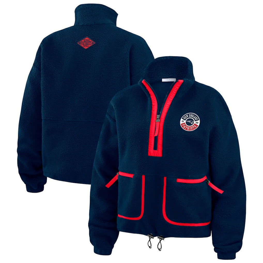 New England Patriots WEAR by Erin Andrews Women's Polar Fleece Half-Zip Jacket Navy | NFL
