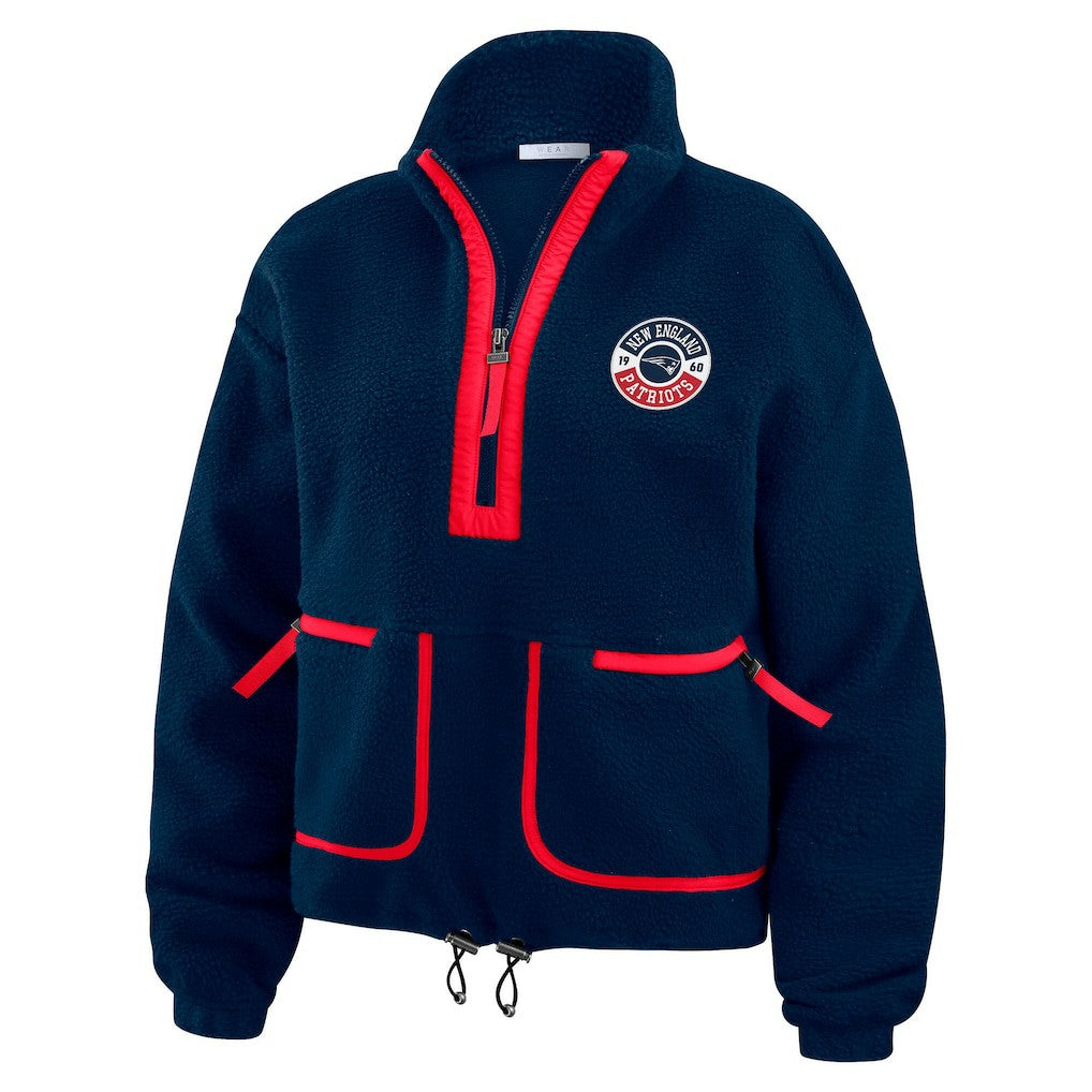 New England Patriots WEAR by Erin Andrews Women's Polar Fleece Half-Zip Jacket Navy | NFL