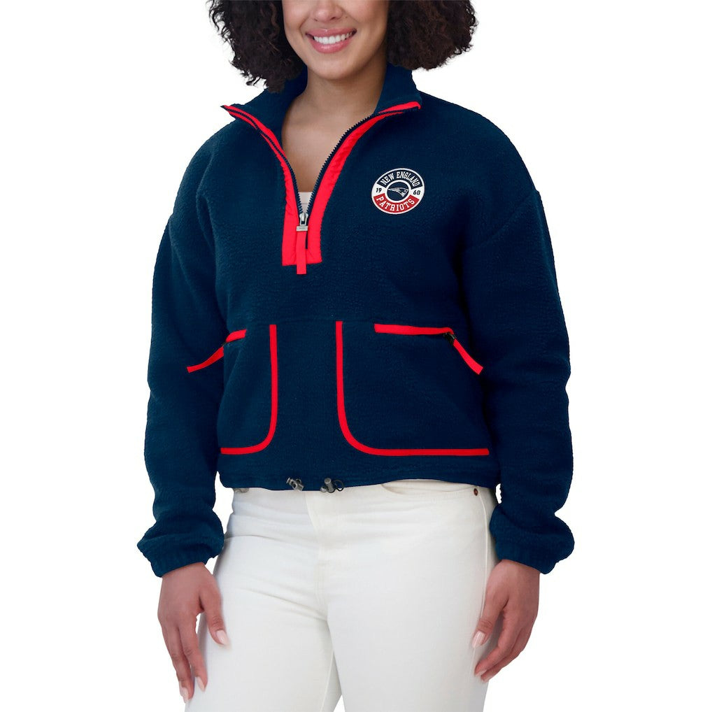New England Patriots WEAR by Erin Andrews Women's Polar Fleece Half-Zip Jacket Navy | NFL