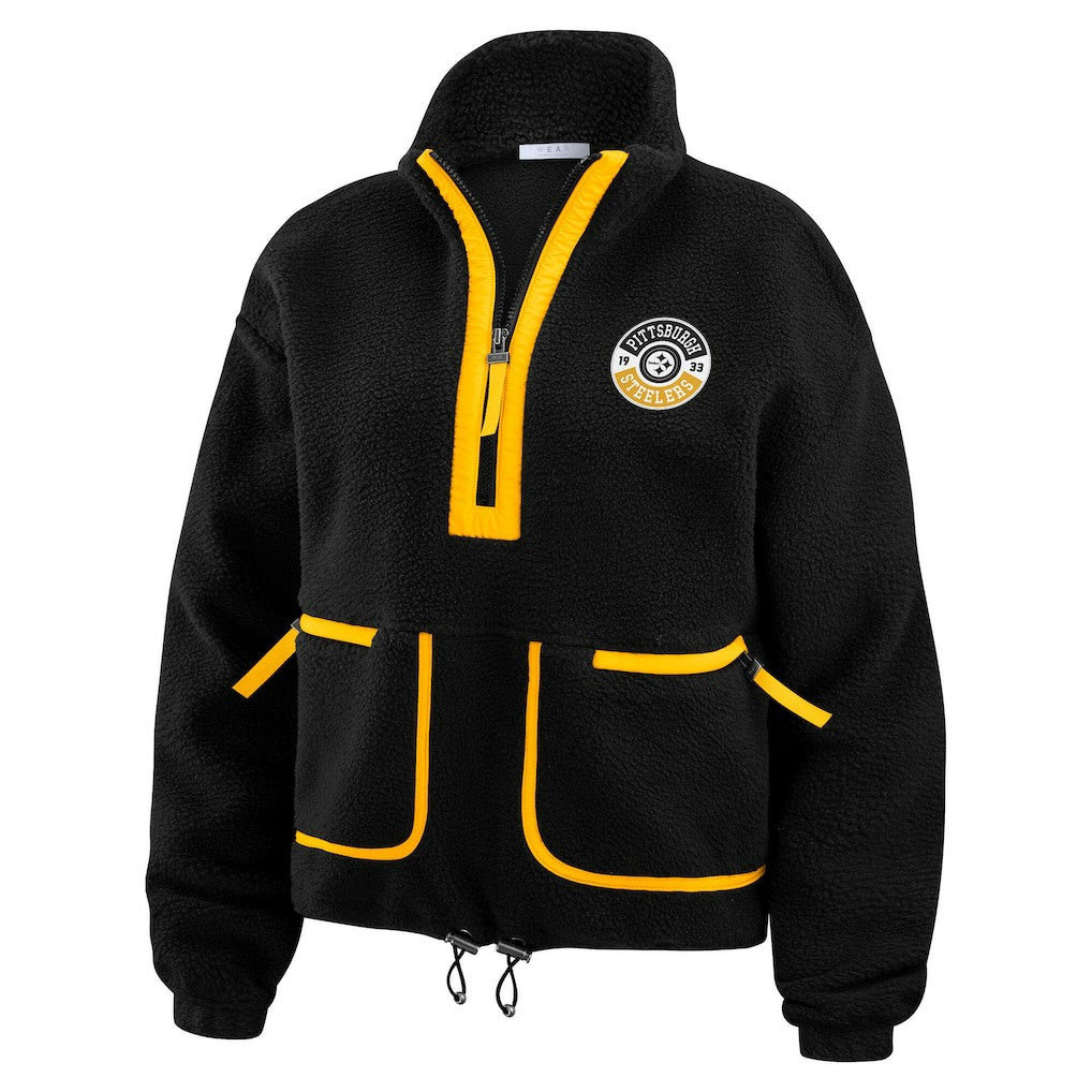 Pittsburgh Steelers WEAR by Erin Andrews Women's Polar Fleece Half-Zip Jacket Black | NFL
