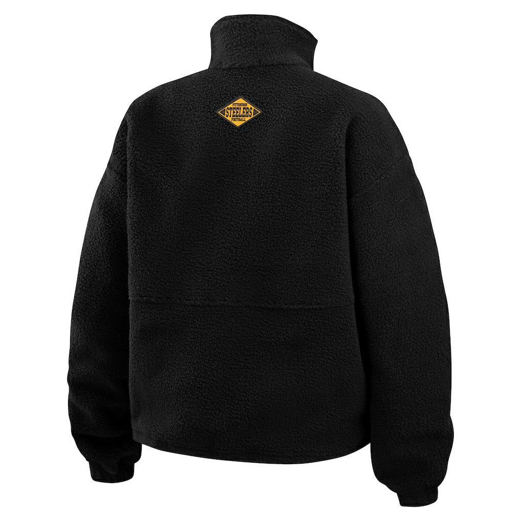 Pittsburgh Steelers WEAR by Erin Andrews Women's Polar Fleece Half-Zip Jacket Black | NFL