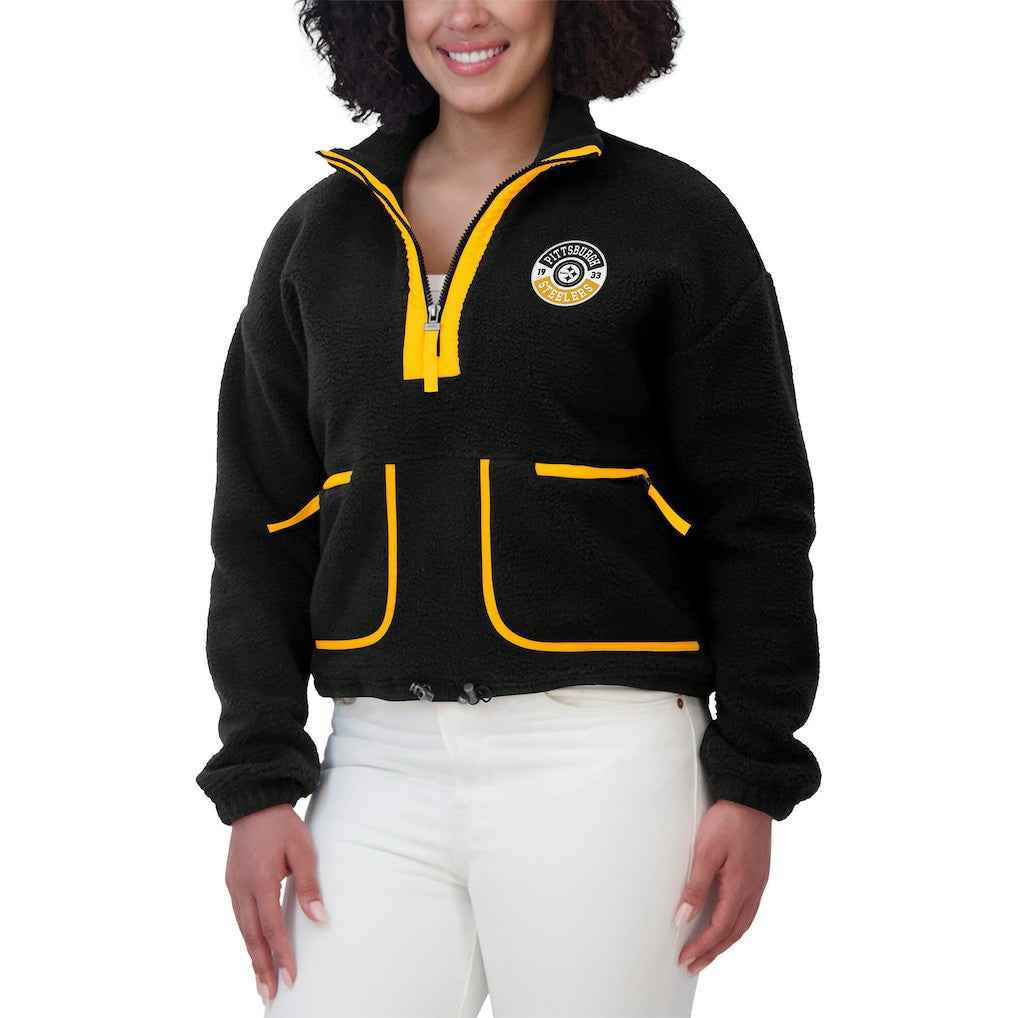 Pittsburgh Steelers WEAR by Erin Andrews Women's Polar Fleece Half-Zip Jacket Black | NFL