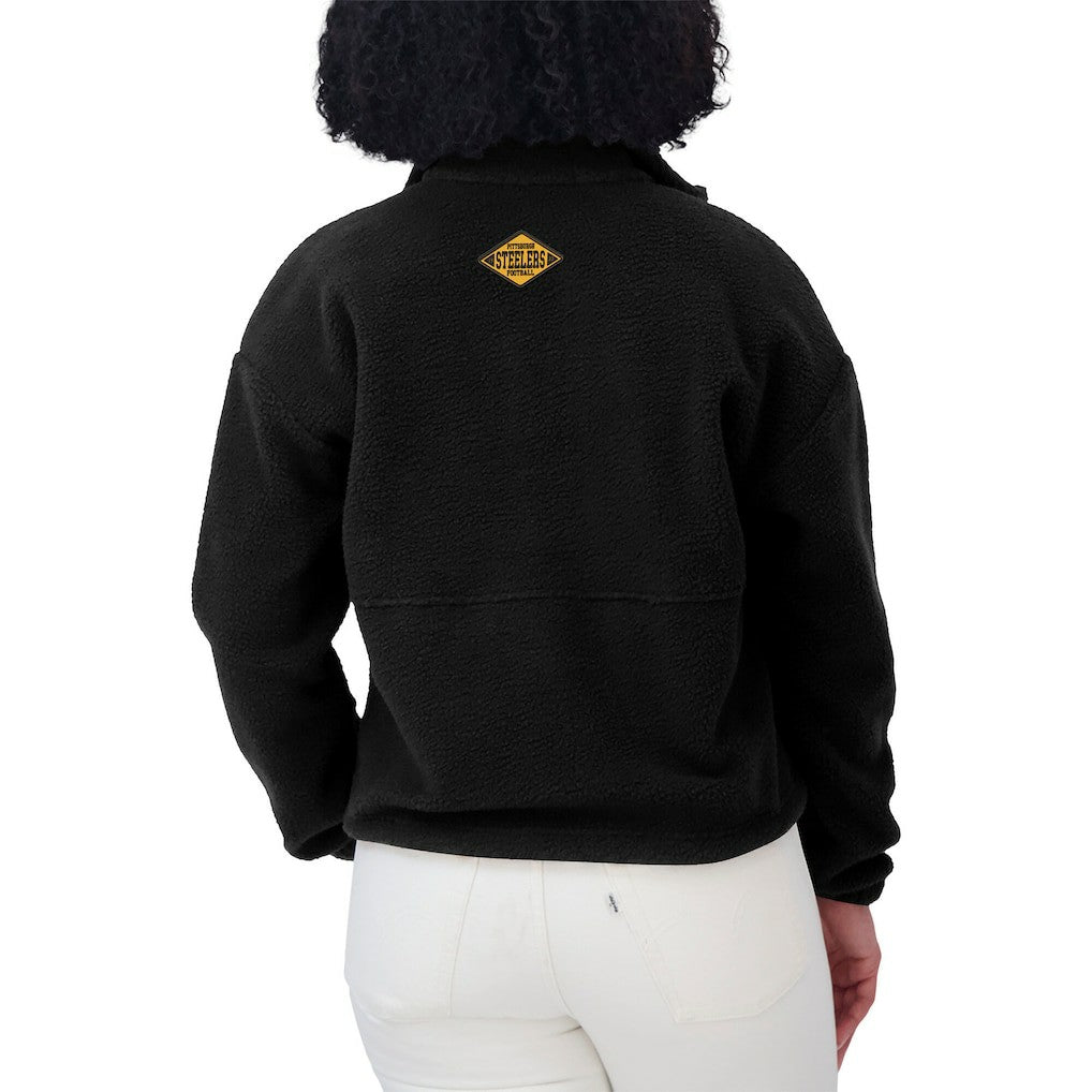 Pittsburgh Steelers WEAR by Erin Andrews Women's Polar Fleece Half-Zip Jacket Black | NFL