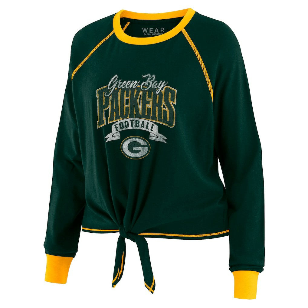 Green Bay Packers WEAR by Erin Andrews Women's Tie-Front Long Sleeve Top Green/Gold | NFL